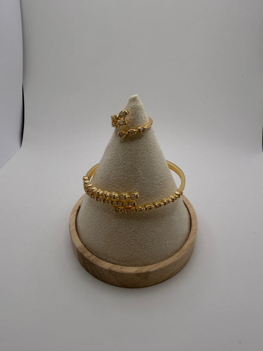 Marquise Vine Bangle & Ring Set – 18K White Gold Plated