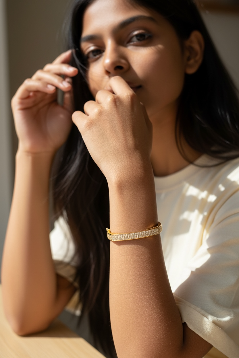 Gold Square Pavé Bangle
