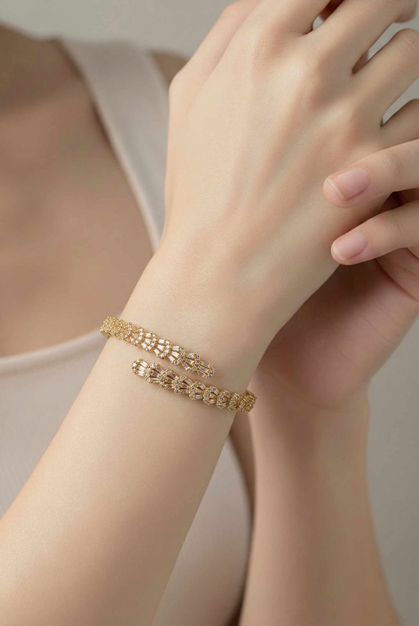 Luna Pavé Bangle & Ring Set – 18K White Gold Plated