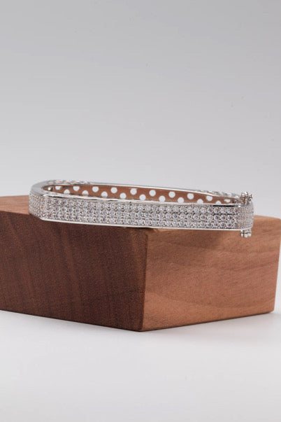 Silver Square Pavé Bangle