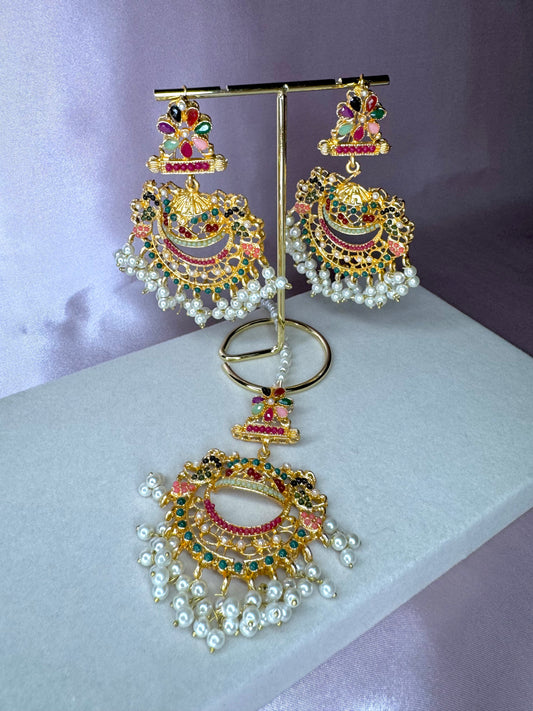 Maryam earrings and tikka set - multicolour