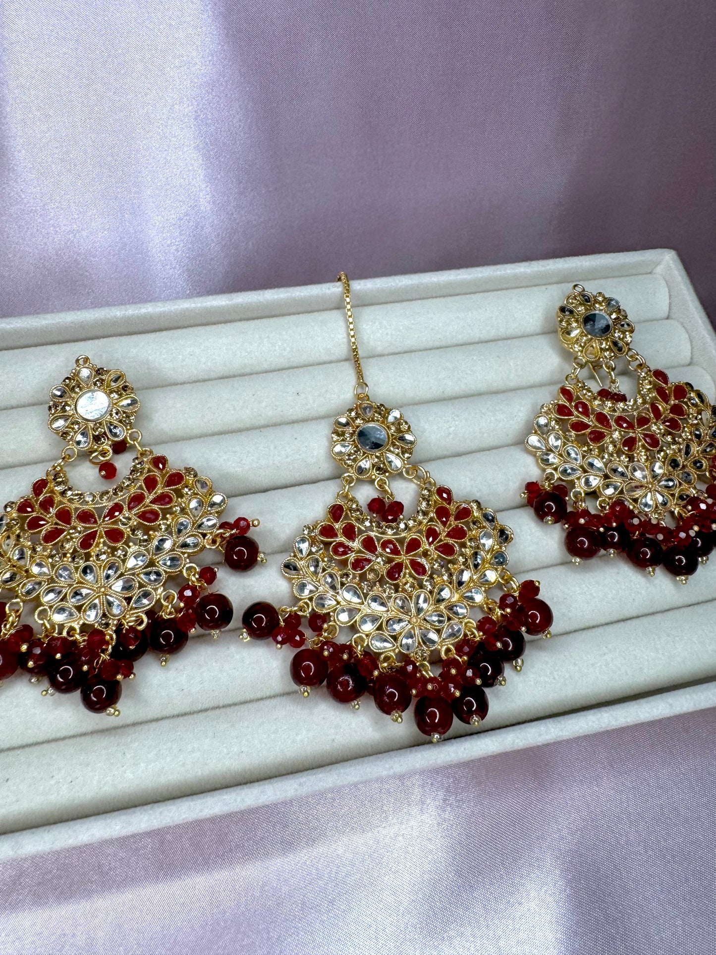 Ayla earrings and tikka set - red