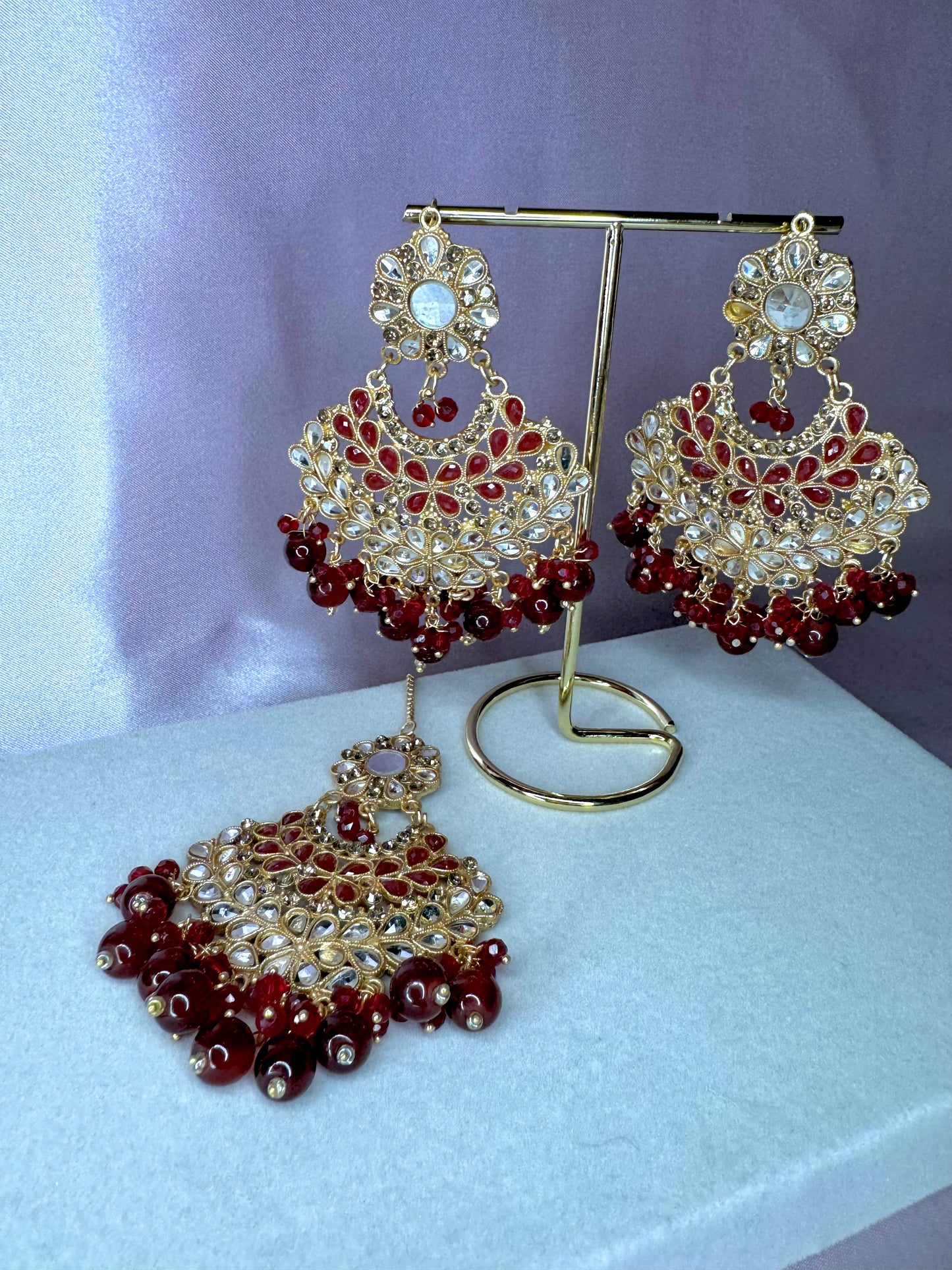 Ayla earrings and tikka set - red