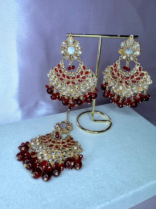 Ayla earrings and tikka set - red