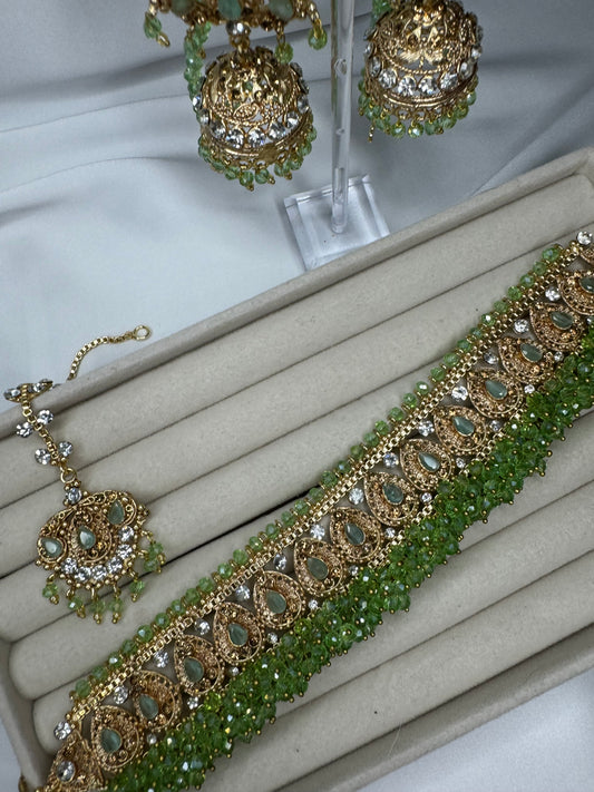 Amirah Choker set - Lime Green on gold