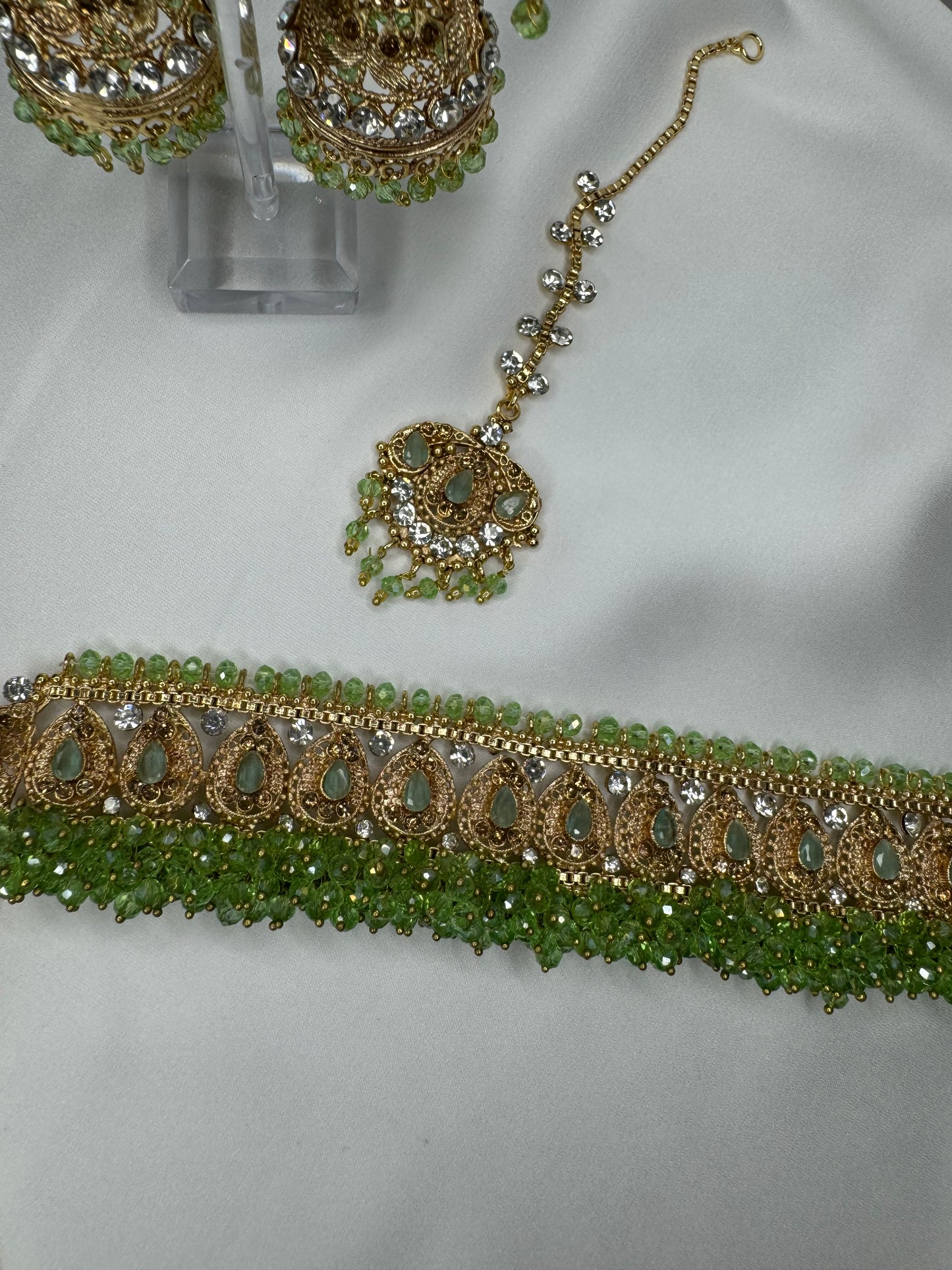 Amirah Choker set - Lime Green on gold