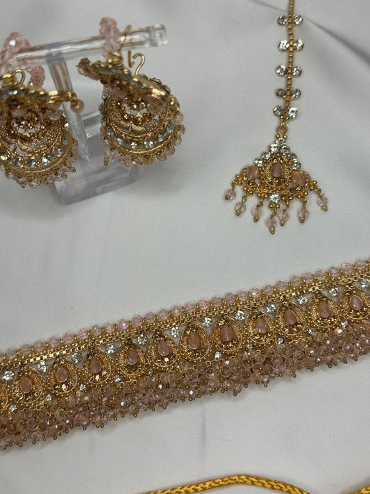 Amirah Choker set - Light Pink on gold