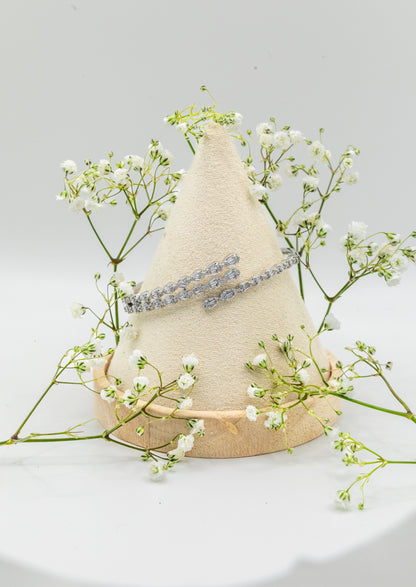 Marquise Vine Bangle & Ring Set – 18K White Gold Plated