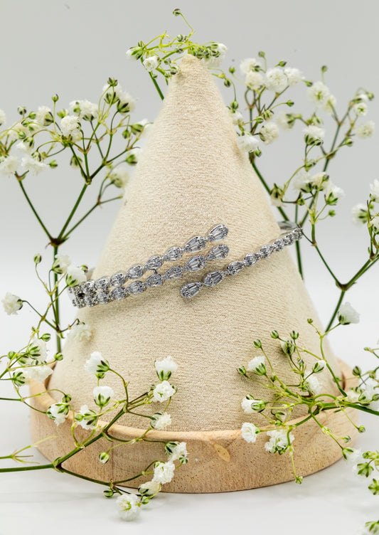 Marquise Vine Bangle & Ring Set – 18K White Gold Plated