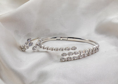 Marquise Vine Bangle & Ring Set – 18K White Gold Plated