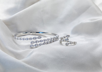 Marquise Vine Bangle & Ring Set – 18K White Gold Plated