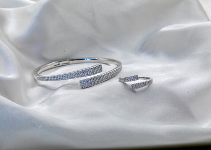 Nova Pavè Bangle & Ring Set – 18K White Gold Plated