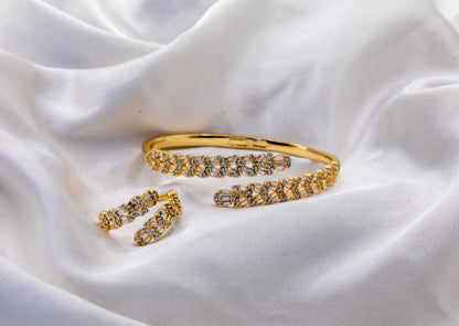 Luna Pavé Bangle & Ring Set – 18K White Gold Plated