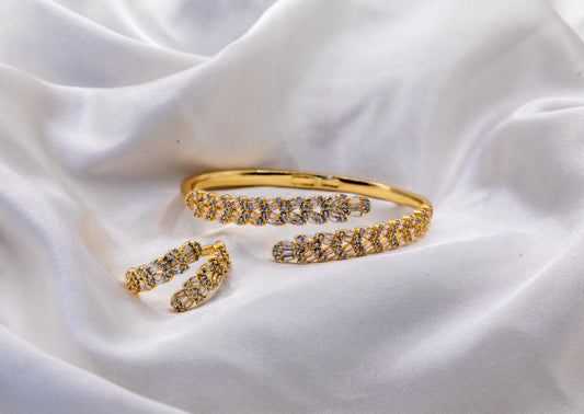 Luna Pavé Bangle & Ring Set – 18K White Gold Plated