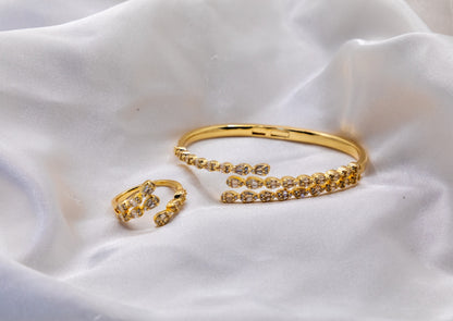 Marquise Vine Bangle & Ring Set – 18K White Gold Plated
