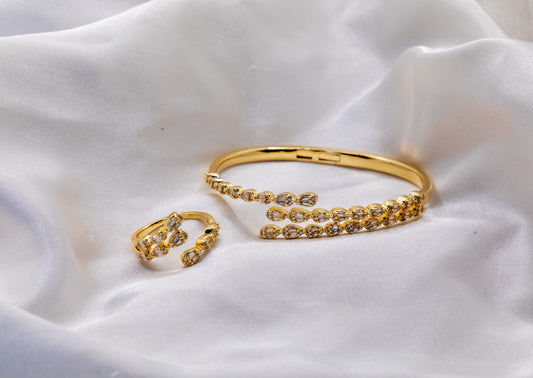 Marquise Vine Bangle & Ring Set – 18K White Gold Plated