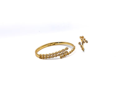 Marquise Vine Bangle & Ring Set – 18K White Gold Plated