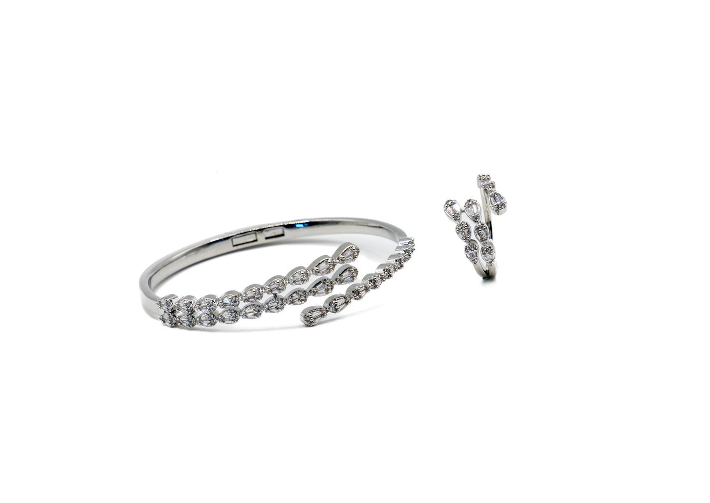 Marquise Vine Bangle & Ring Set – 18K White Gold Plated