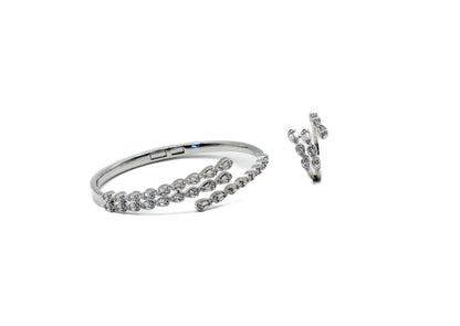 Marquise Vine Bangle & Ring Set – 18K White Gold Plated