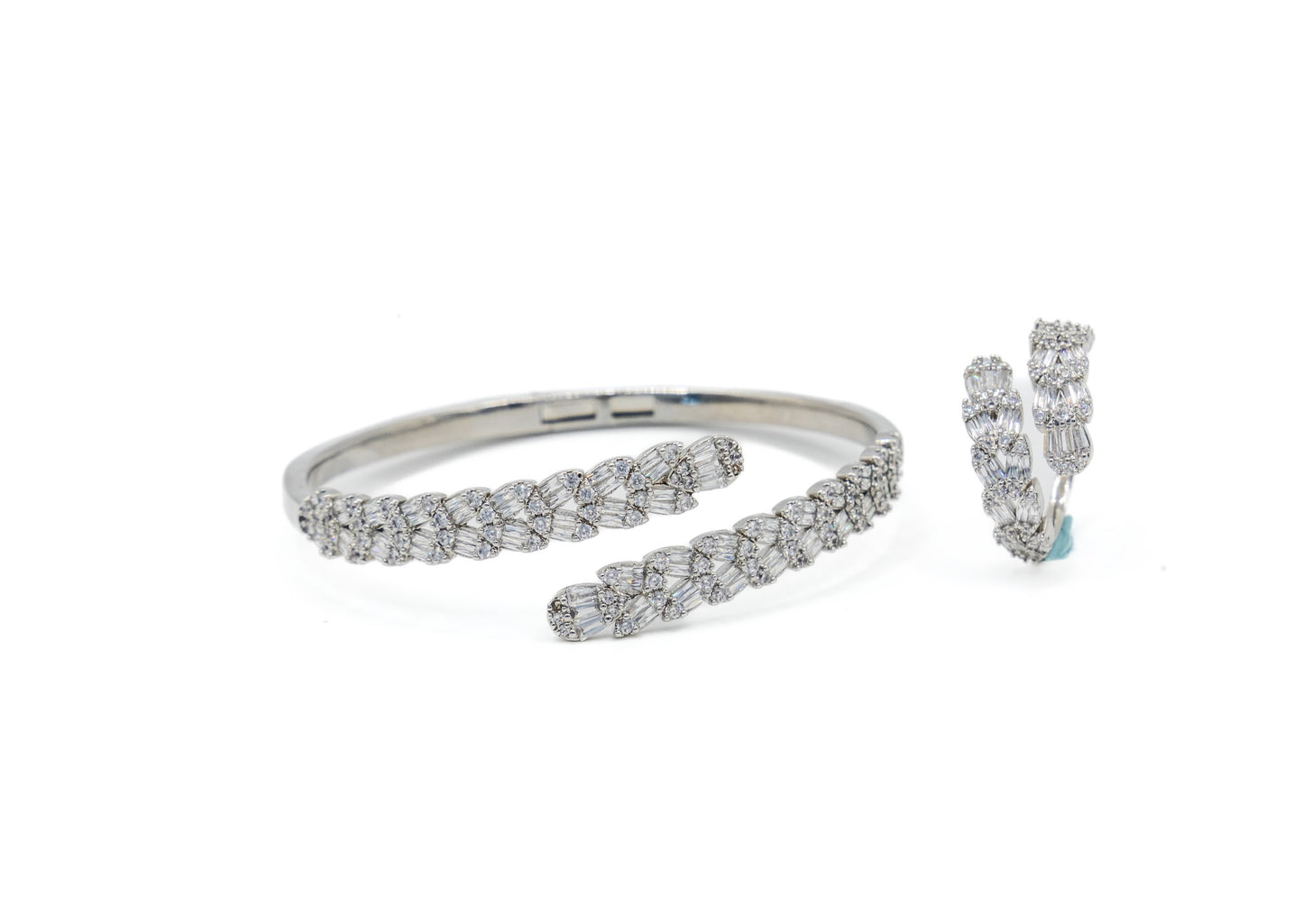 Luna Pavé Bangle & Ring Set – 18K White Gold Plated