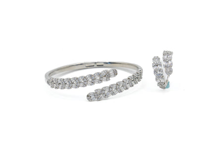 Luna Pavé Bangle & Ring Set – 18K White Gold Plated