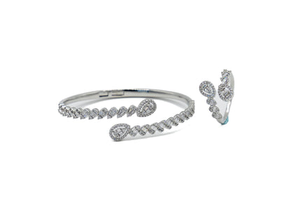 Celeste Teardrop Bangle & Ring Set – 18K White Gold Plated