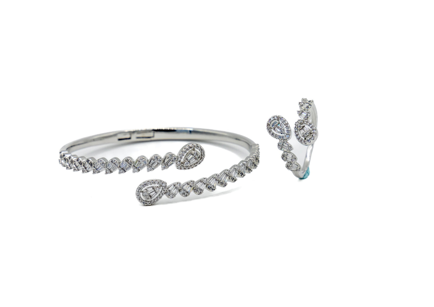Celeste Teardrop Bangle & Ring Set – 18K White Gold Plated