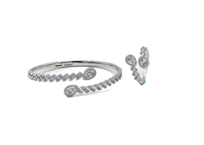 Celeste Teardrop Bangle & Ring Set – 18K White Gold Plated