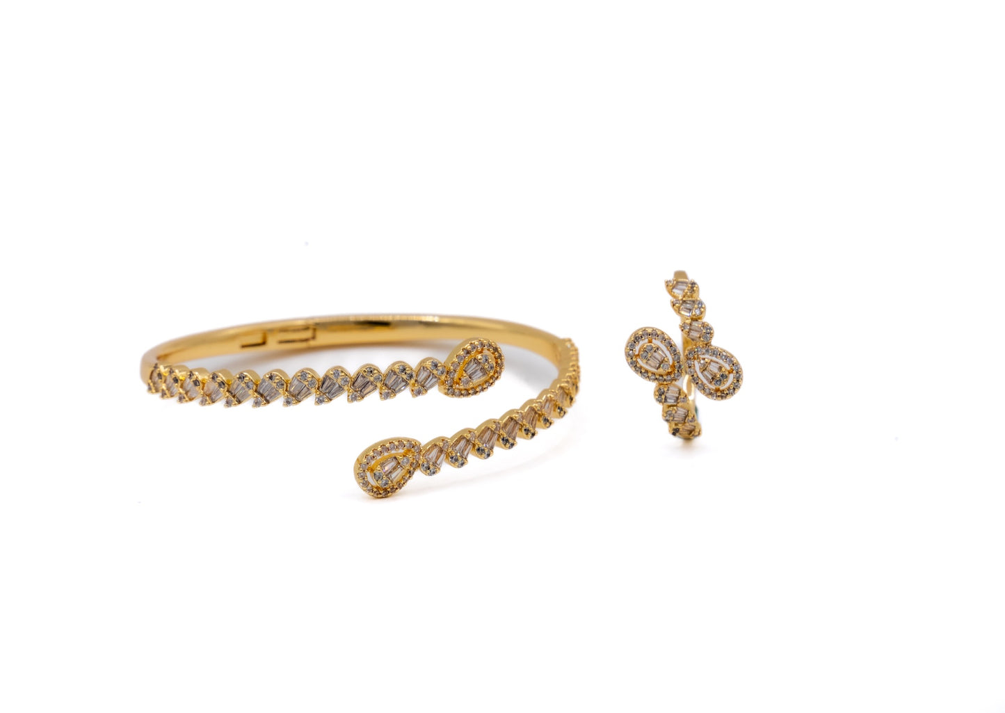 Celeste Teardrop Bangle & Ring Set – 18K White Gold Plated